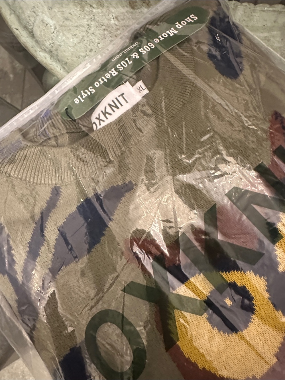 New with Tag! Oxknit Green Owl Jacquard Ruffled Design Sweater Knitwear sz XL - Picture 6 of 7